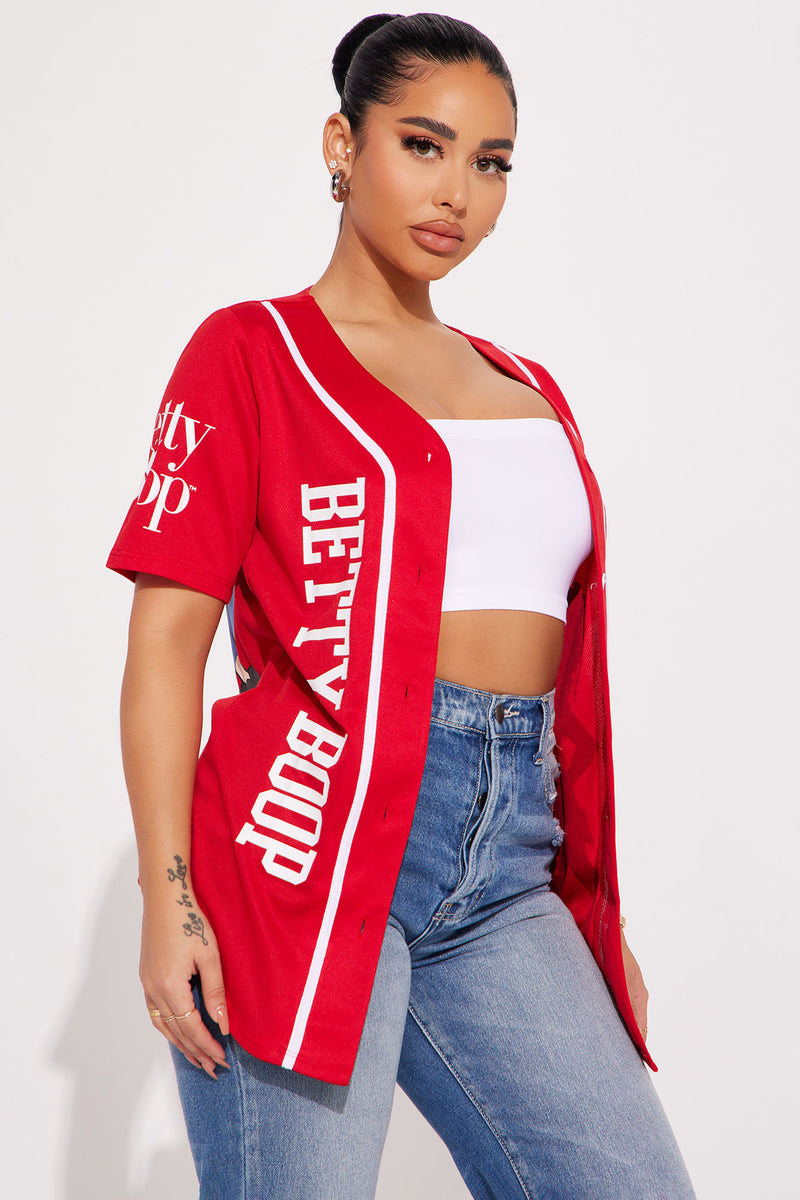 Betty Boop Button Down Jersey Tee - Red | Fashion Nova, Screens Tops ...