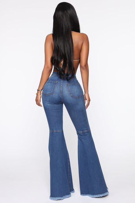 Mystery Solved Extreme Bell Bottom Jeans Medium Blue Wash