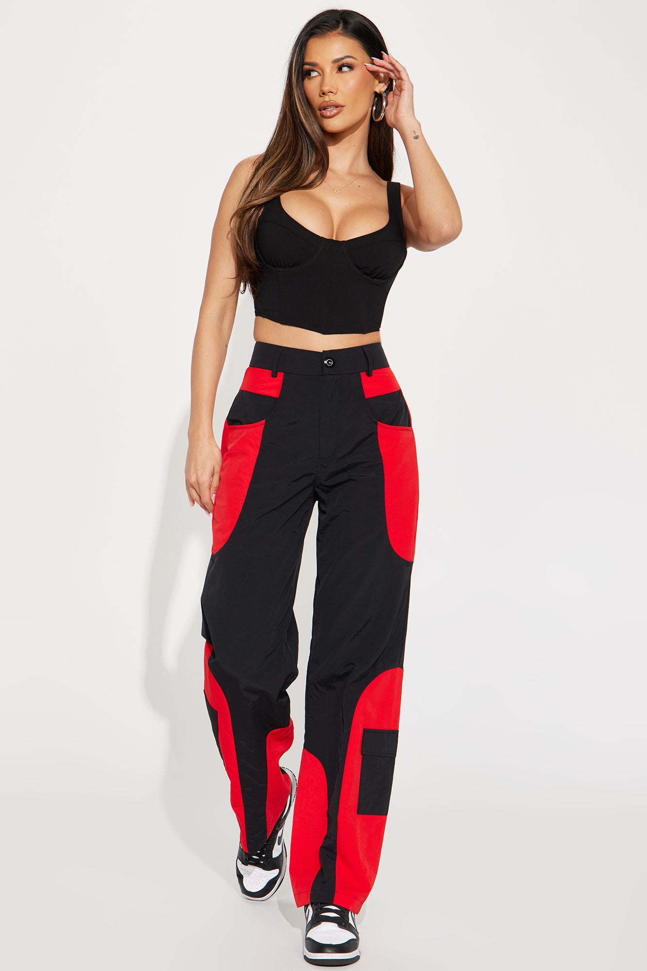 UFO Contemporary Contrast Knee Windbreaker Cargo Pants - Black/Red – Dolls  Kill