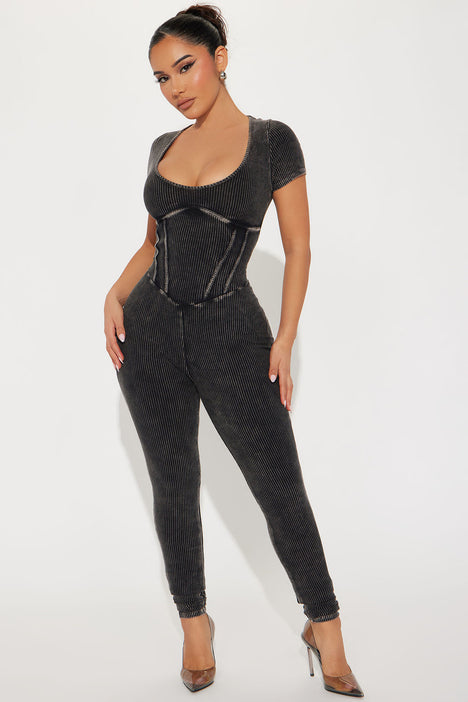 LIMITED COLLECTION Curve Black Corset Long Sleeve Jumpsuit