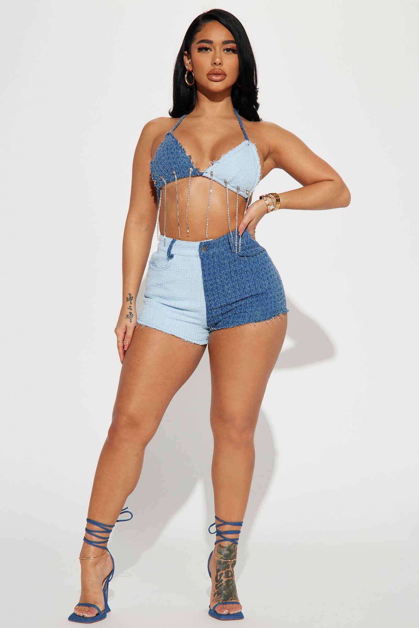 2 piece denim short outlet set