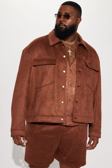Did Me Dirty Faux Suede Jacket Brown Fashion Nova Mens