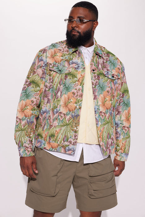 All You Need Is Tapestry Trucker Jacket - Green/combo, Fashion Nova, Mens  Jackets