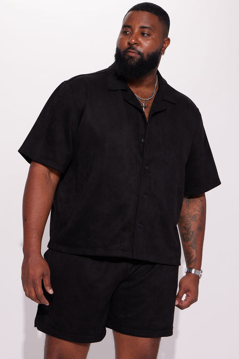 Black suede shorts top