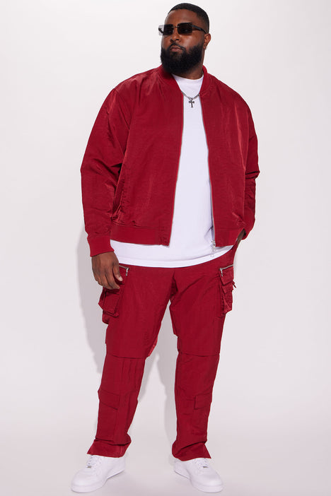 As It Was Nylon Military Bomber Jacket Burgundy Fashion Nova