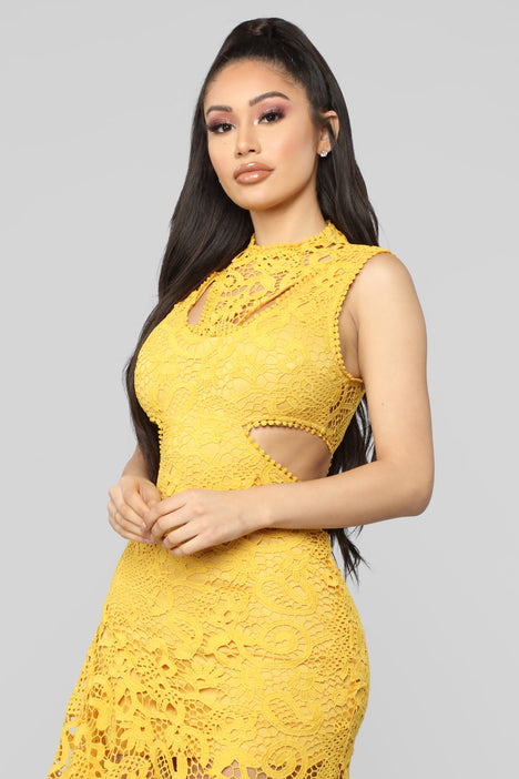 In The Moment Crochet Dress Mustard Fashion Nova Dresses