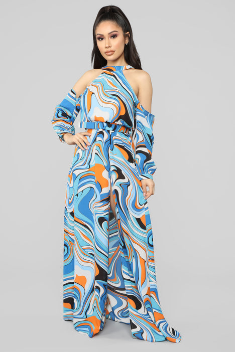 Swirling Thoughts Cold Shoulder Maxi Dress Royal