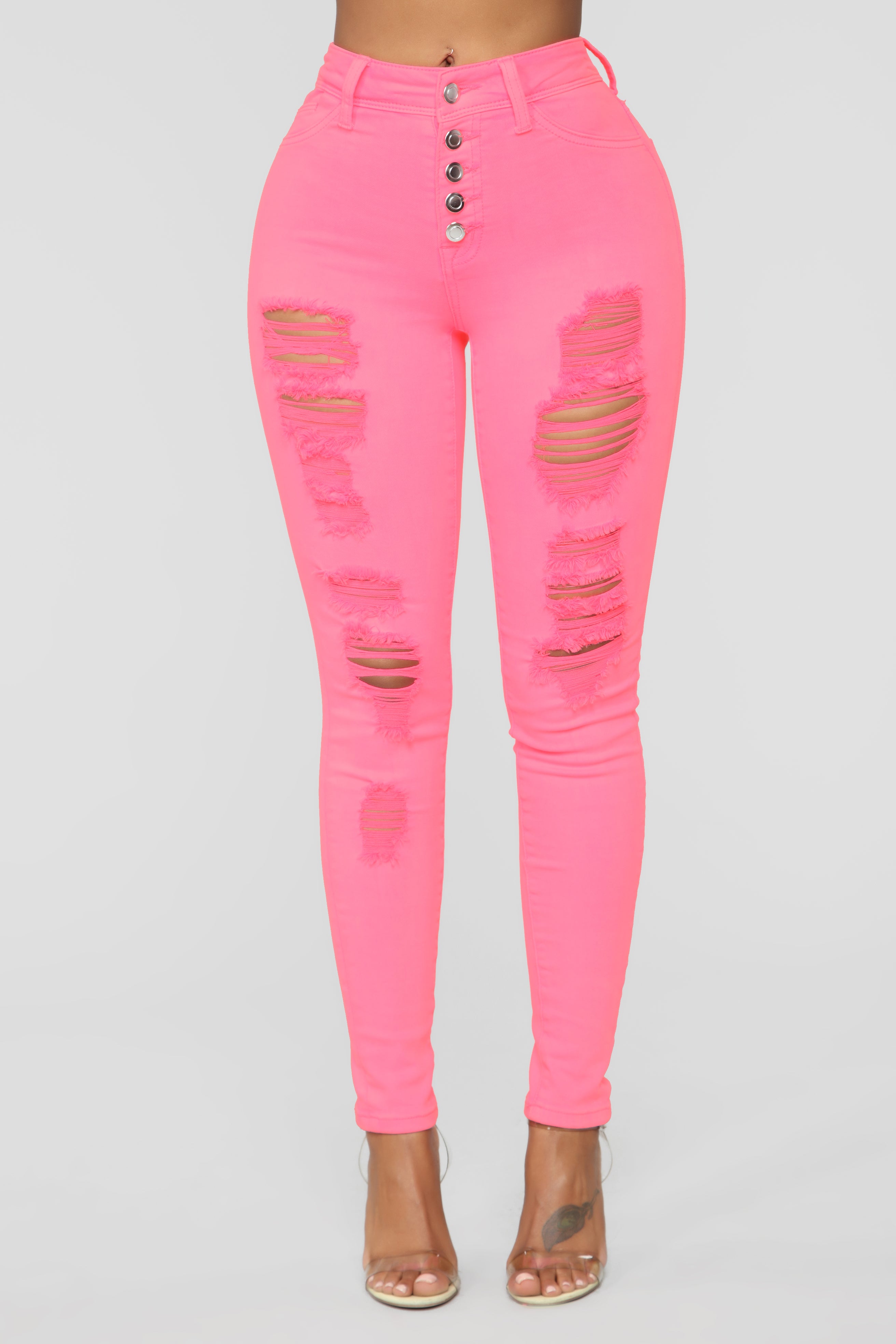 Don't Miss Distressed Skinny Jeans - Neon Pink | Fashion Nova, Jeans | Fashion Nova