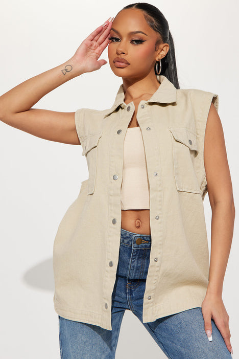 Keep It Cool Oversized Denim Vest Ivory