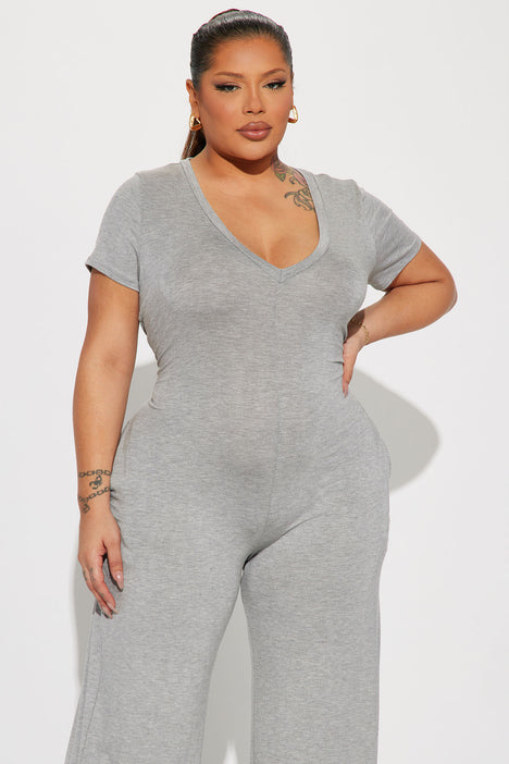 Perfect Weekend Jumpsuit Heather Grey Fashion Nova Jumpsuits