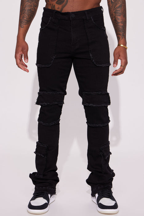 Can I Cargo Stacked Skinny Flare Jeans Black Fashion Nova