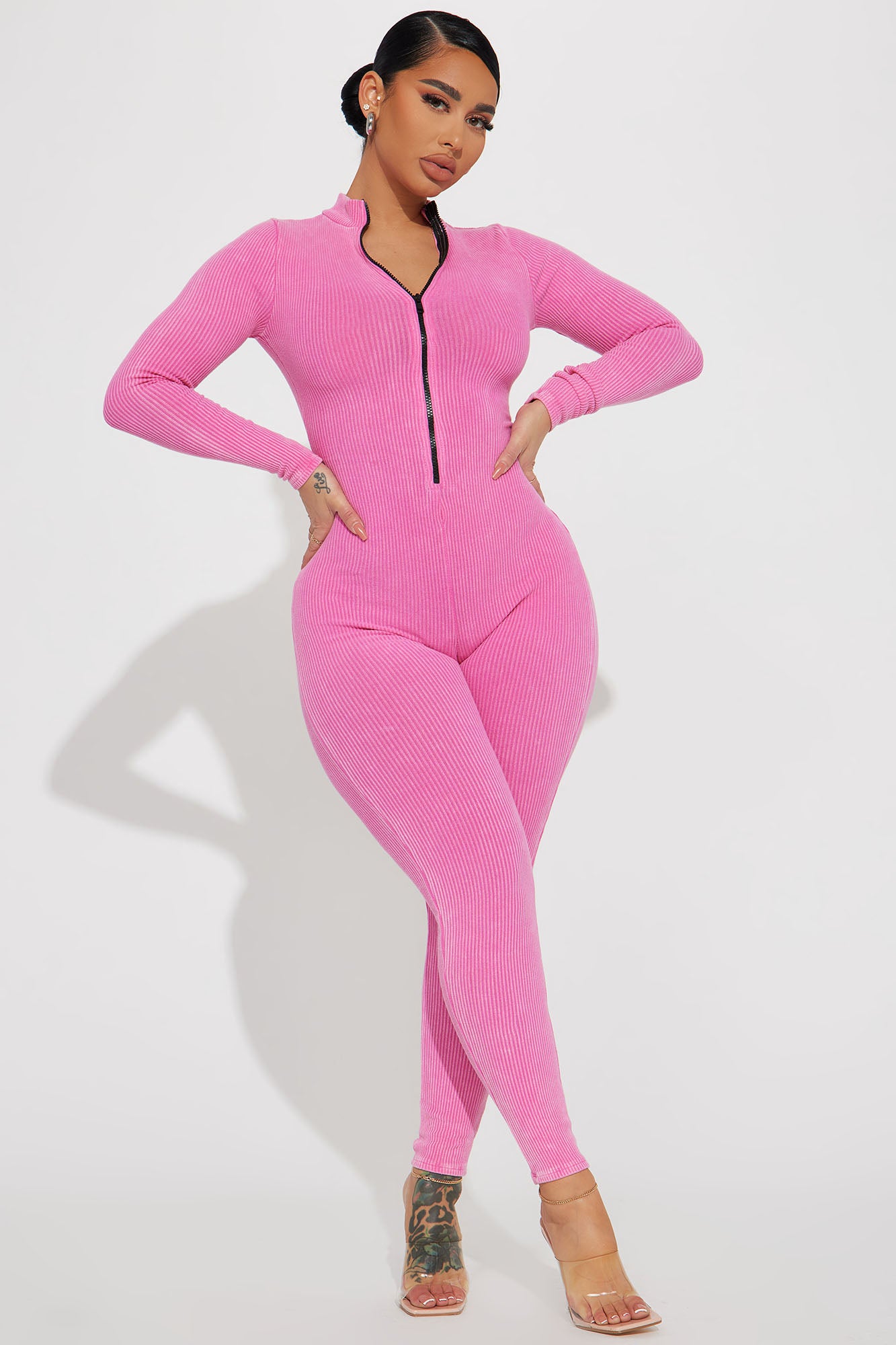 Ribbed Athletic Jumpsuit - Pink