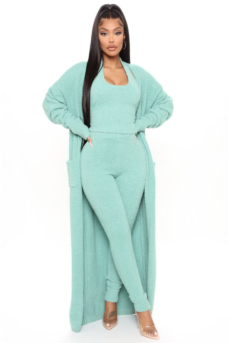Keep Me Cozy Fuzzy 3 Piece Legging Set Sage Fashion Nova
