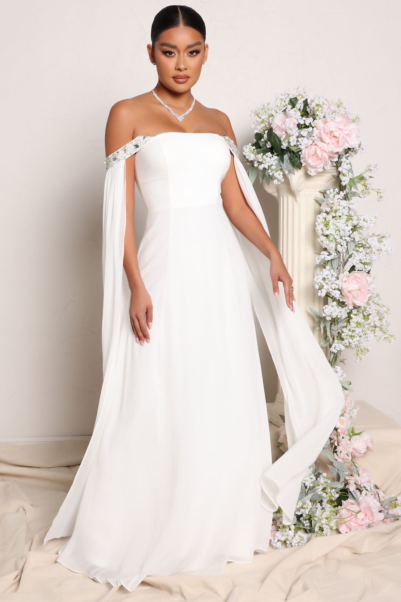 Cape sleeve clearance dress white