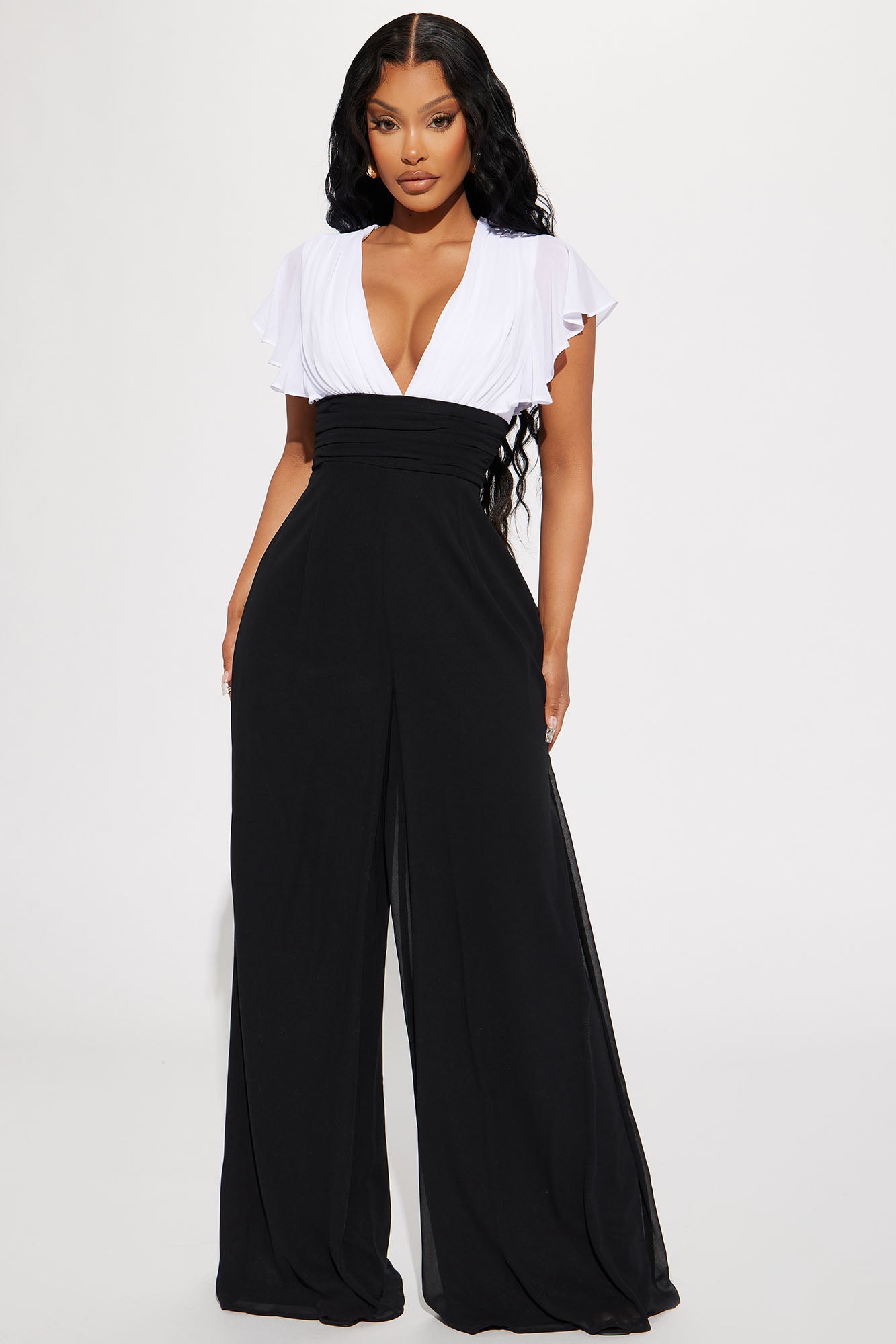 Malory Colorblock Jumpsuit White Black