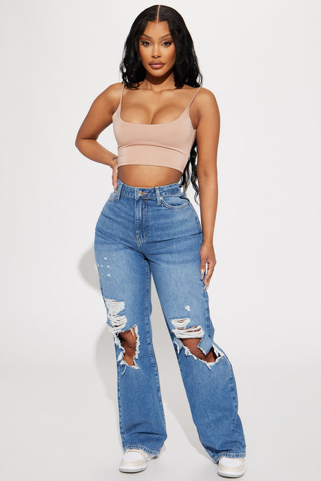 Best In Class Ripped Straight Leg Jeans - Medium Wash