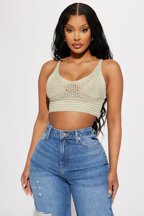 Hazel Crochet Cropped Sweater Top Sage