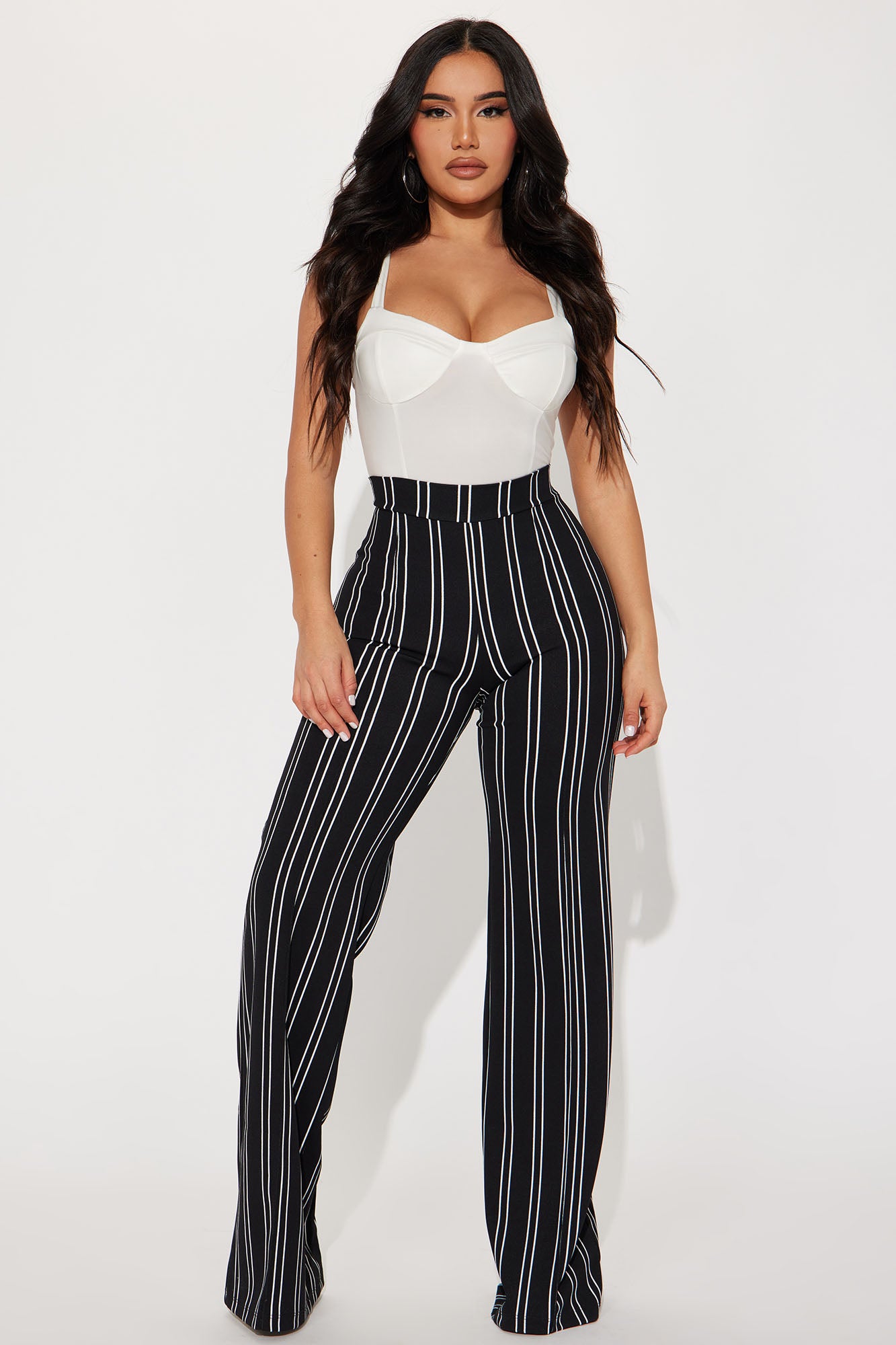 Victoria High Waisted Striped Dress Pant - Black/White