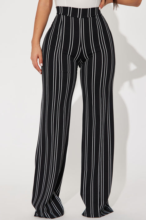 Victoria High Waisted Striped Dress Pant - Black/White, Fashion Nova, Pants