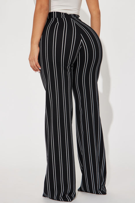 Womens black and white striped dress pants cheap
