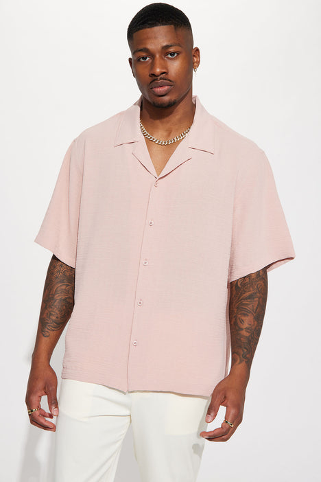 Mens pink short best sale sleeve button up shirt