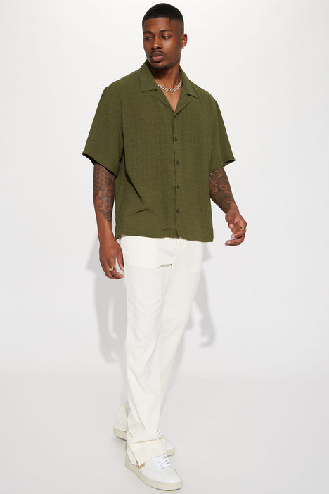Olive button down clearance