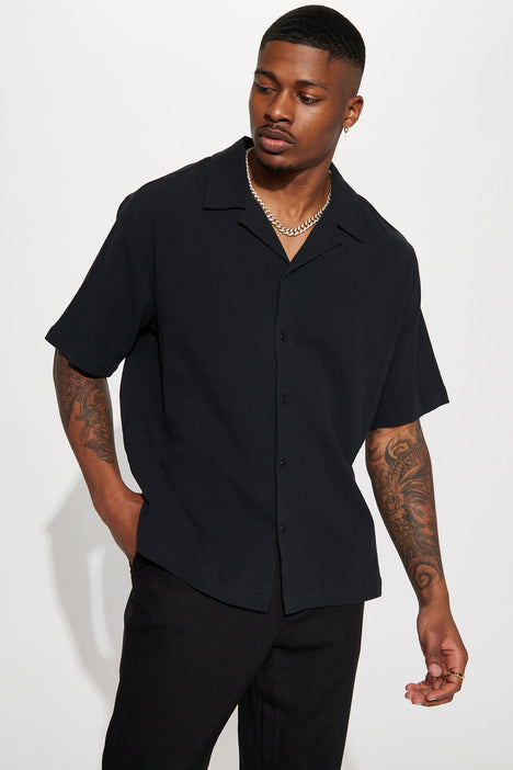 Black short shop sleeve button up