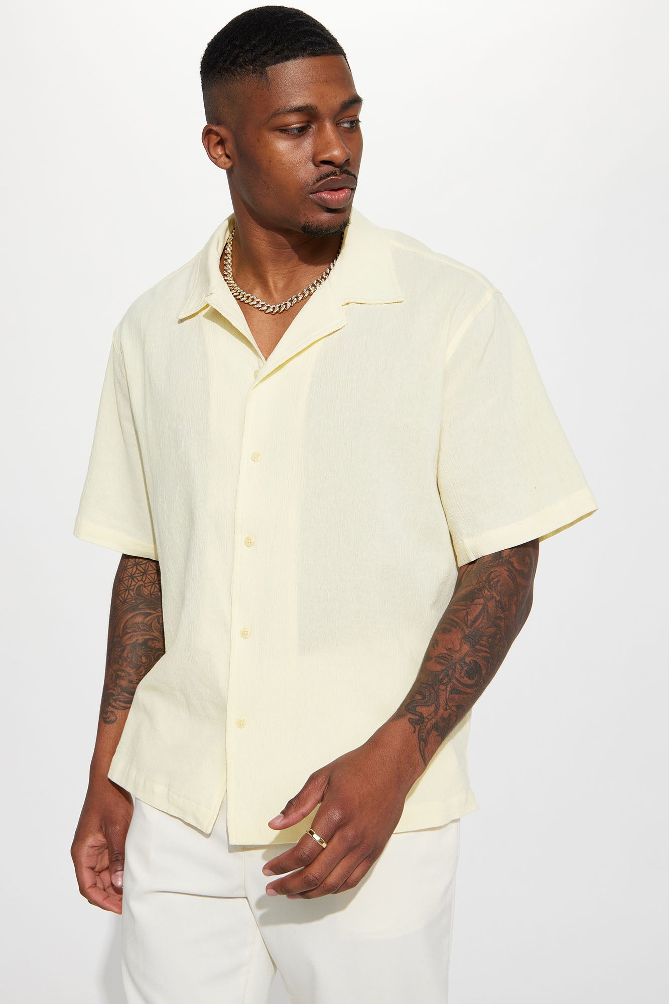 Yellow short discount sleeve button up