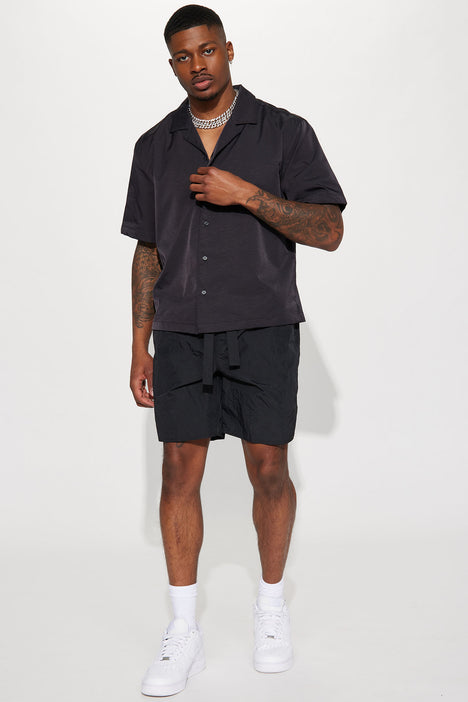 Batter Up Crinkle Nylon Volley Shorts Black Fashion Nova Mens
