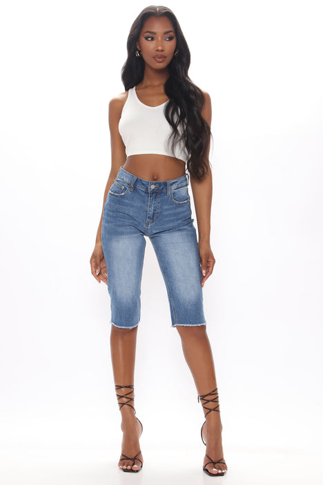 Denim biker shorts women's outlet