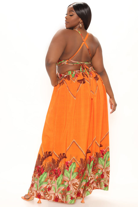 Lanai Sleeveless Maxi Dress Orange combo Fashion Nova Dresses