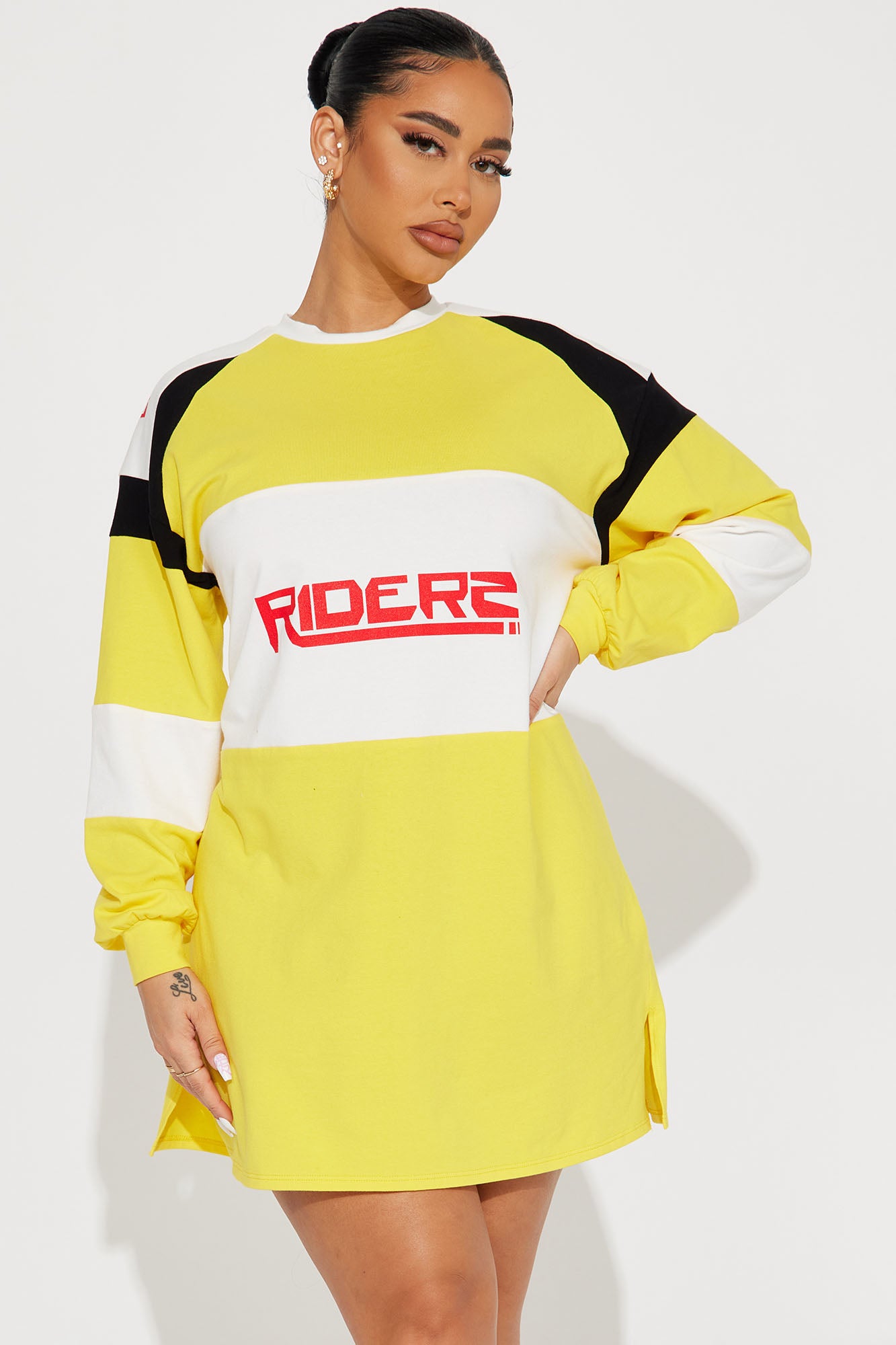 Riders For Life T Shirt Dress Yellow combo Fashion Nova