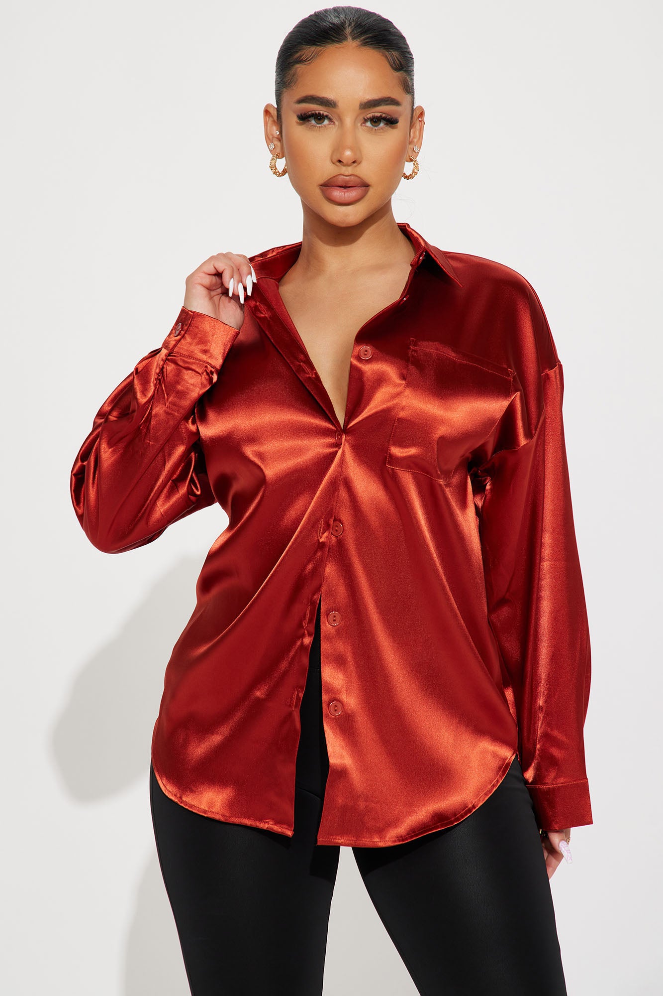 Rust satin blouse outlet