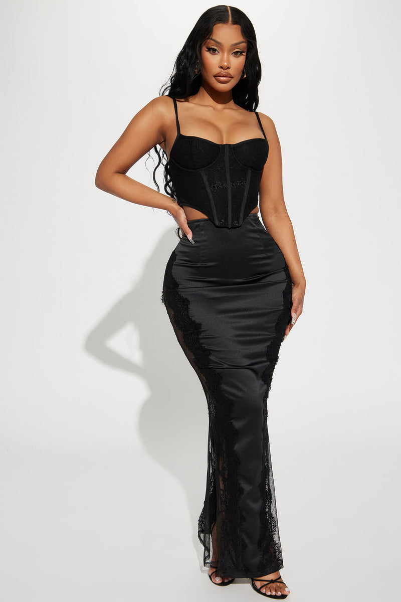 Hot Take Satin Lace Maxi Skirt - Black | Fashion Nova, Skirts | Fashion ...