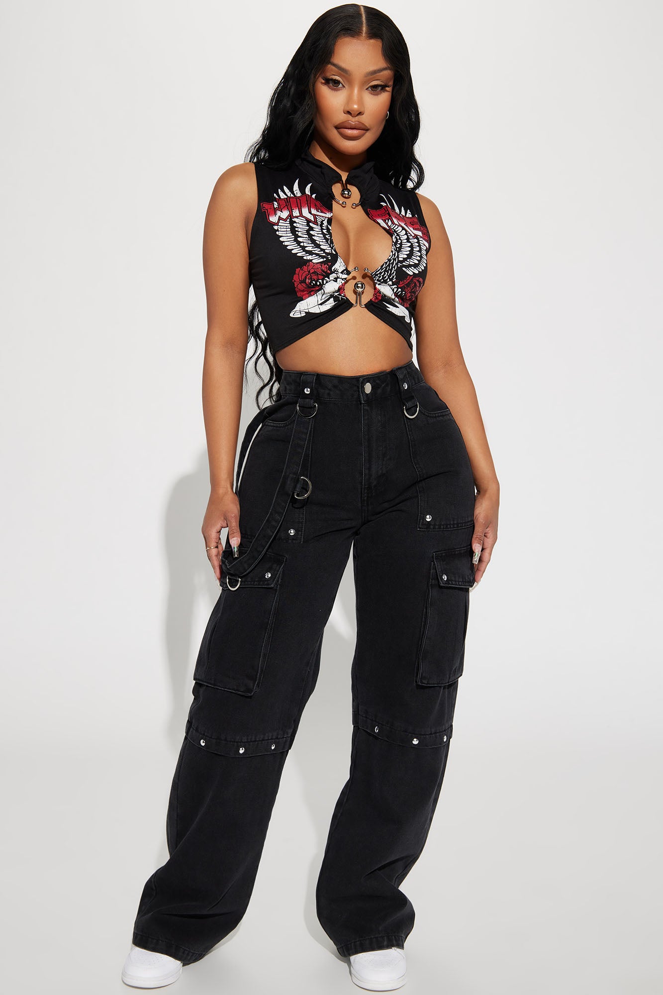 Unstoppable Studded Non Stretch Straight Leg Utility Jeans Black