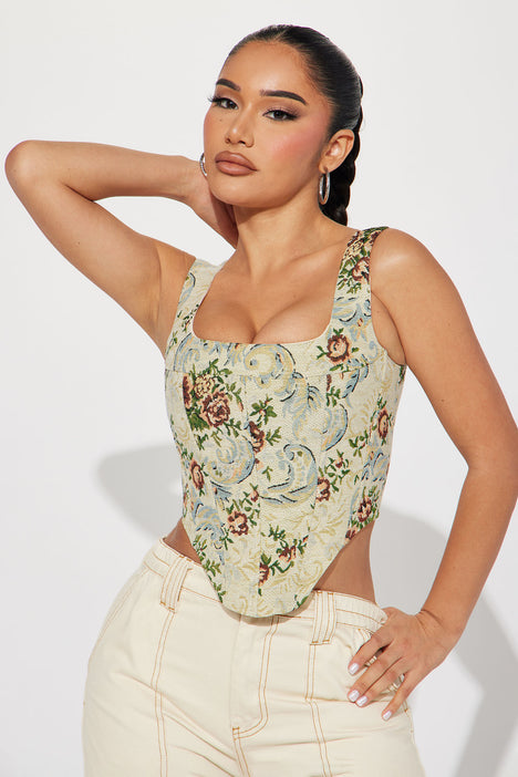 Elegant Days Jacquard Corset Top Taupe combo