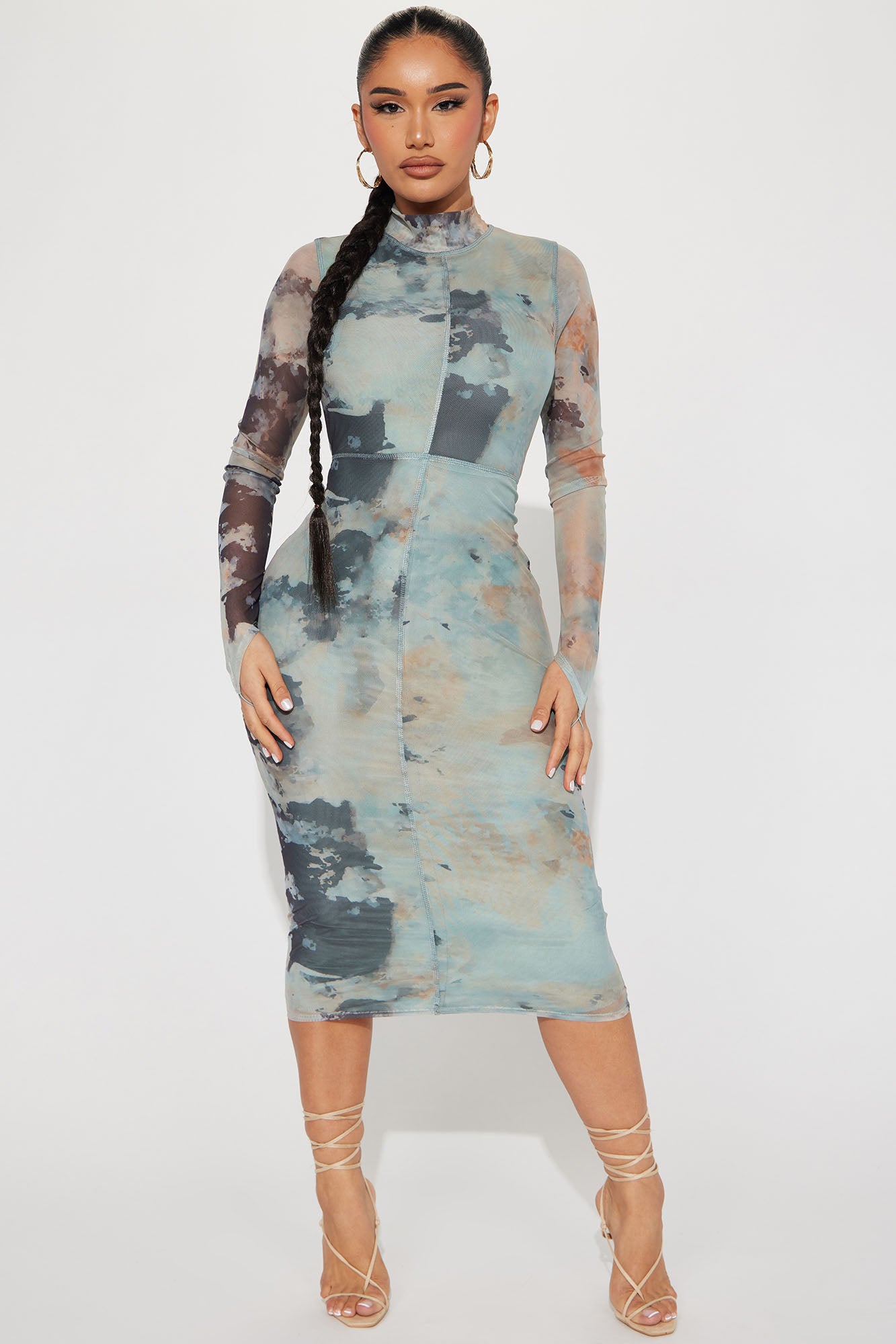 Valina Mesh Midi Dress Grey combo