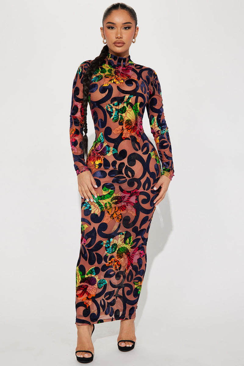 Myla Velvet Burnout Maxi Dress - Brown/combo | Fashion Nova, Dresses ...