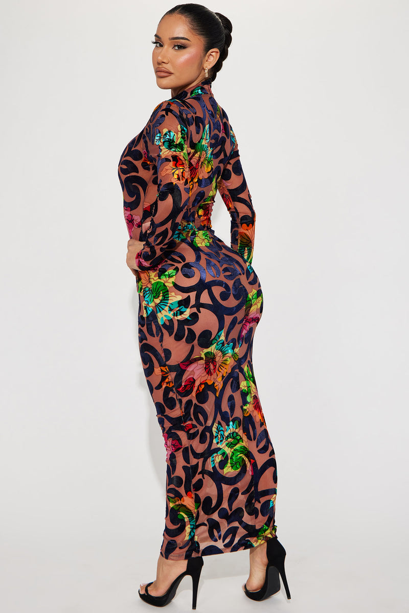 Myla Velvet Burnout Maxi Dress - Brown/combo | Fashion Nova, Dresses ...