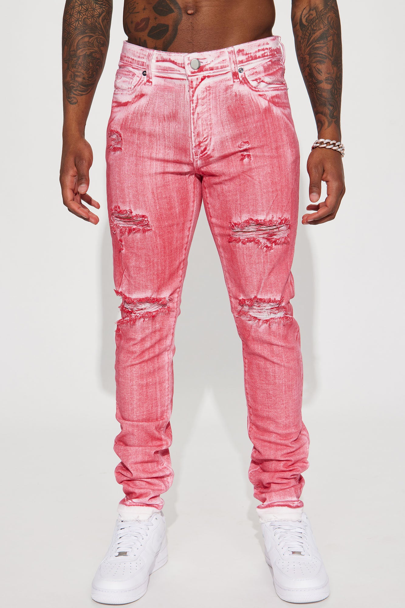 Keep A Secret Stacked Skinny Jeans - Red
