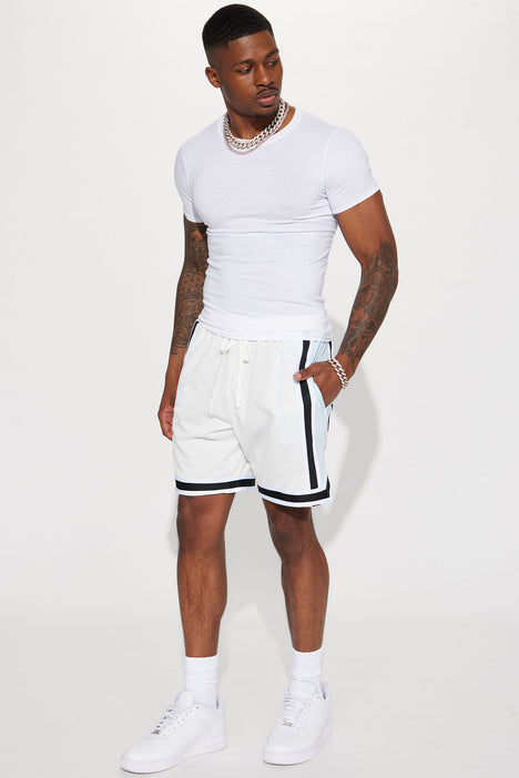 Mens white mesh shorts on sale