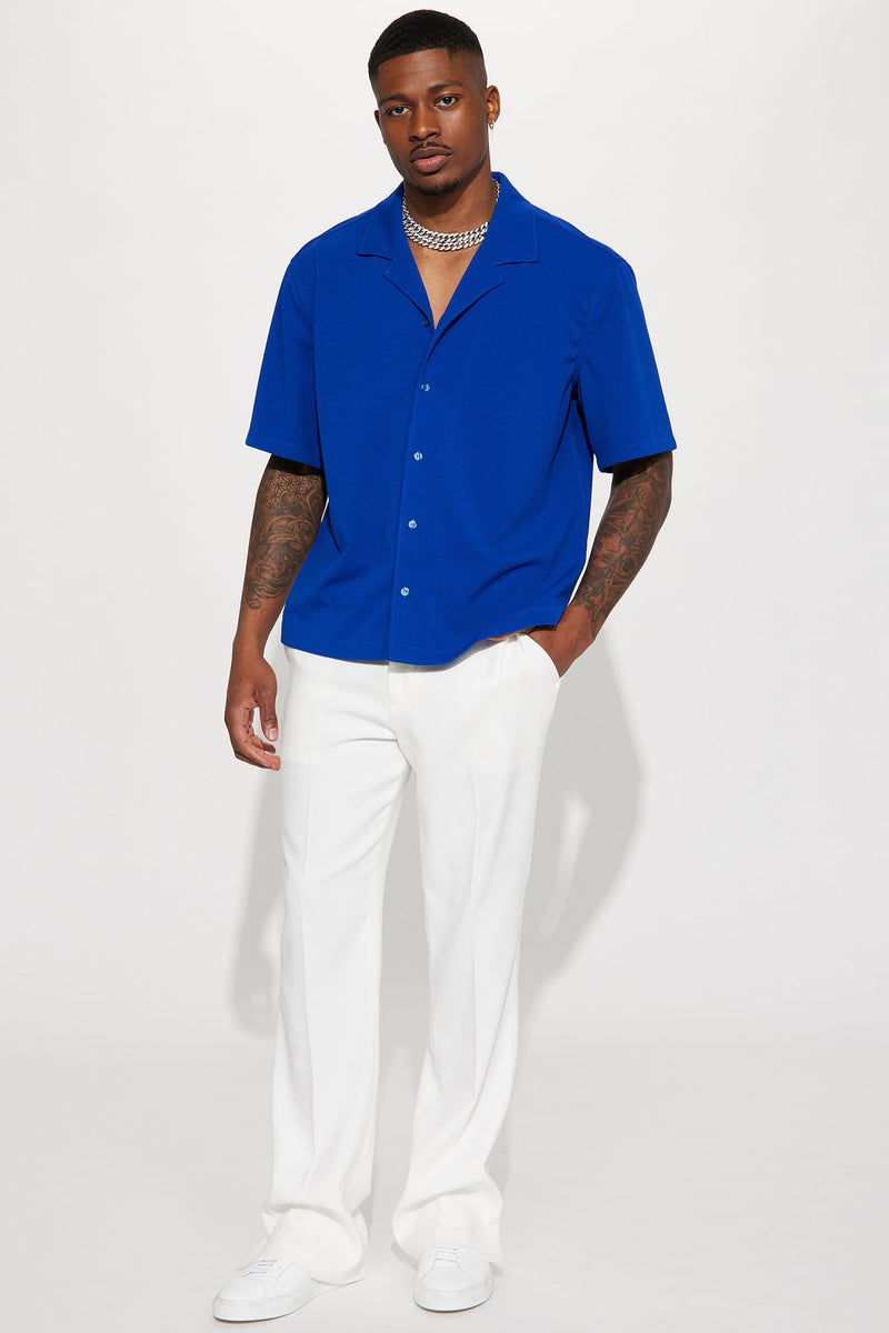 Tread Lightly Textured Short Sleeve Button Up - Blue | Fashion Nova ...