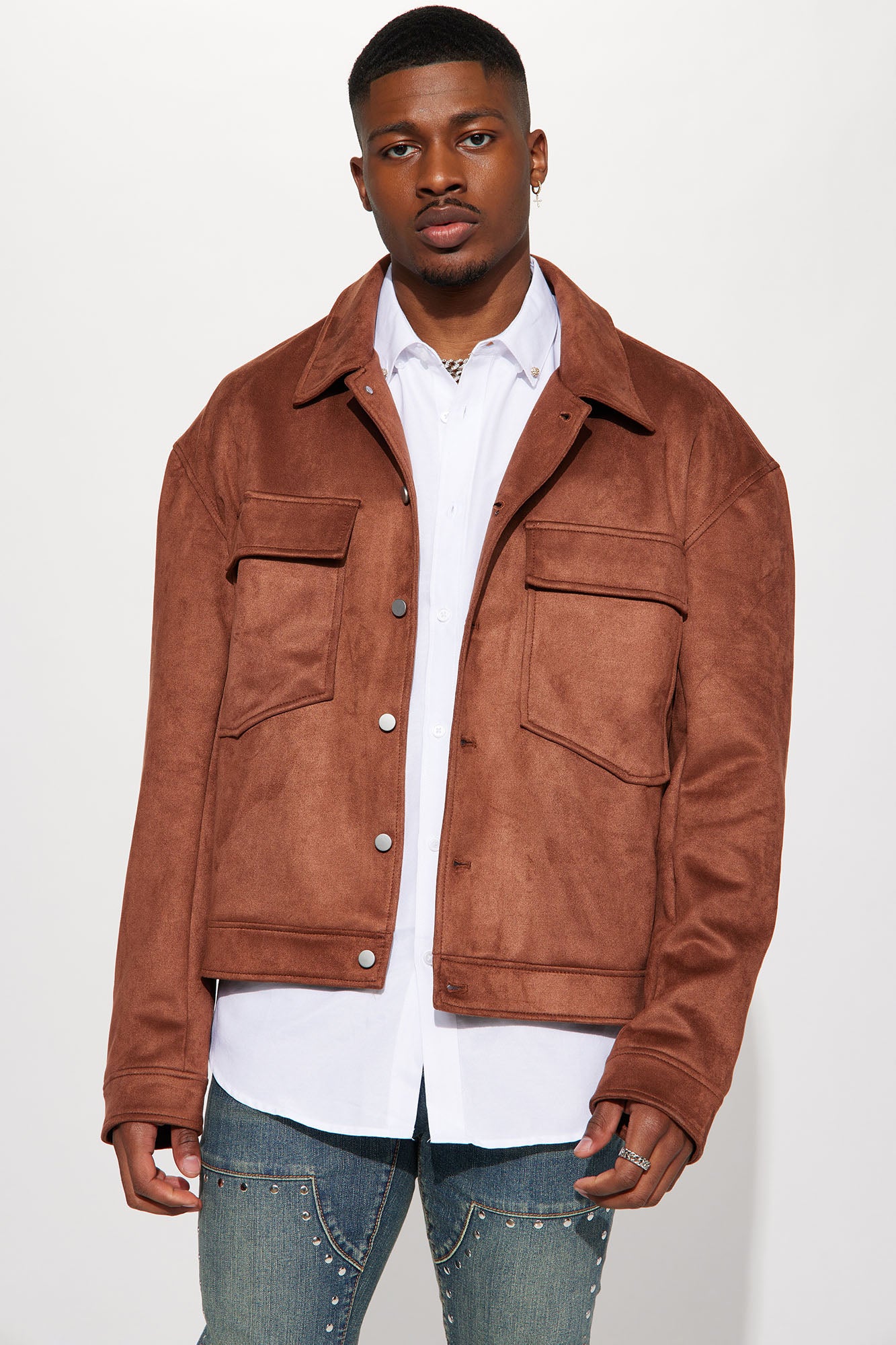Faux suede hotsell jacket long