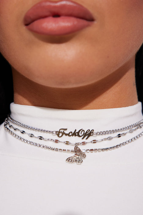 Don't Play With Me 3 Piece Choker Set - Silver