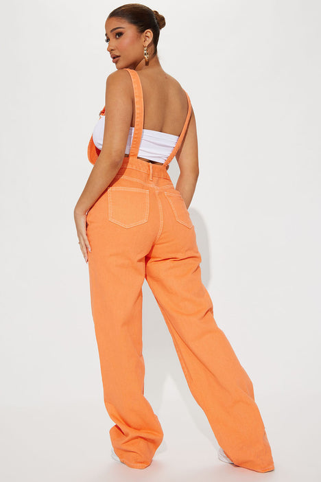 Take A Chance Non Stretch Denim Overalls - Orange, Fashion Nova, Jeans