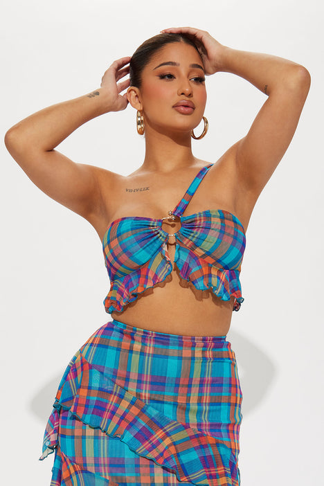 Azura Plaid Skirt Set Blue combo Fashion Nova Matching Sets