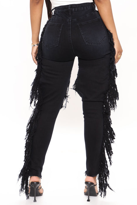 Side fringe best sale jeans fashion nova