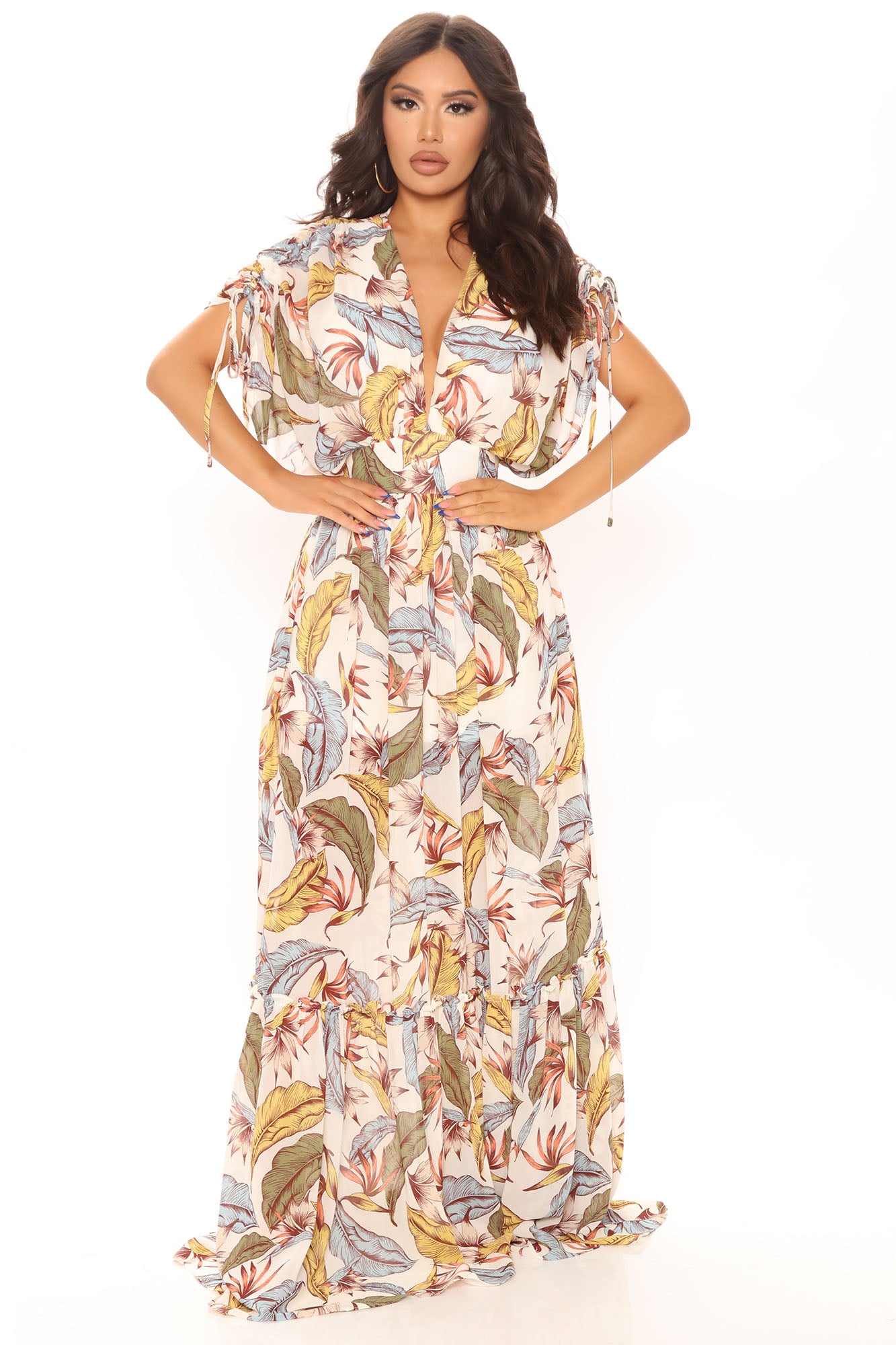 Farrah Floral Maxi Dress Ivory combo Fashion Nova Dresses