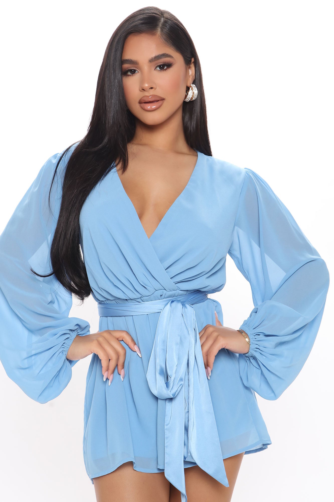 Blue long sleeve romper shop