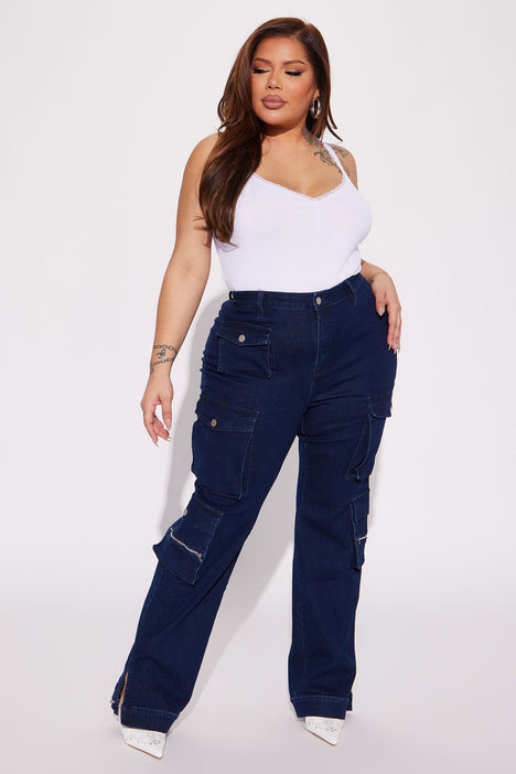 Out Of My Way Stretch Cargo Jean - Dark Wash, Fashion Nova, Jeans